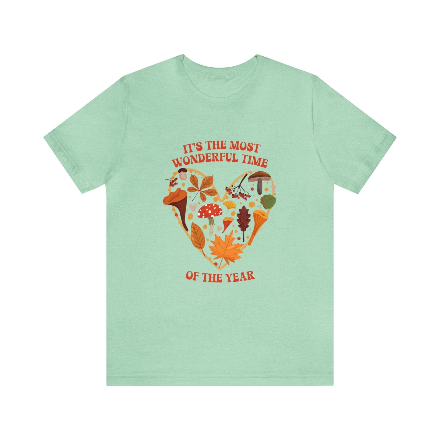 T-Shirt Heather Mint / XS It's the Most Wonderful Time of the Year | Fall | Mushrooms and Leaves | Retro | Jersey Short Sleeve Tee