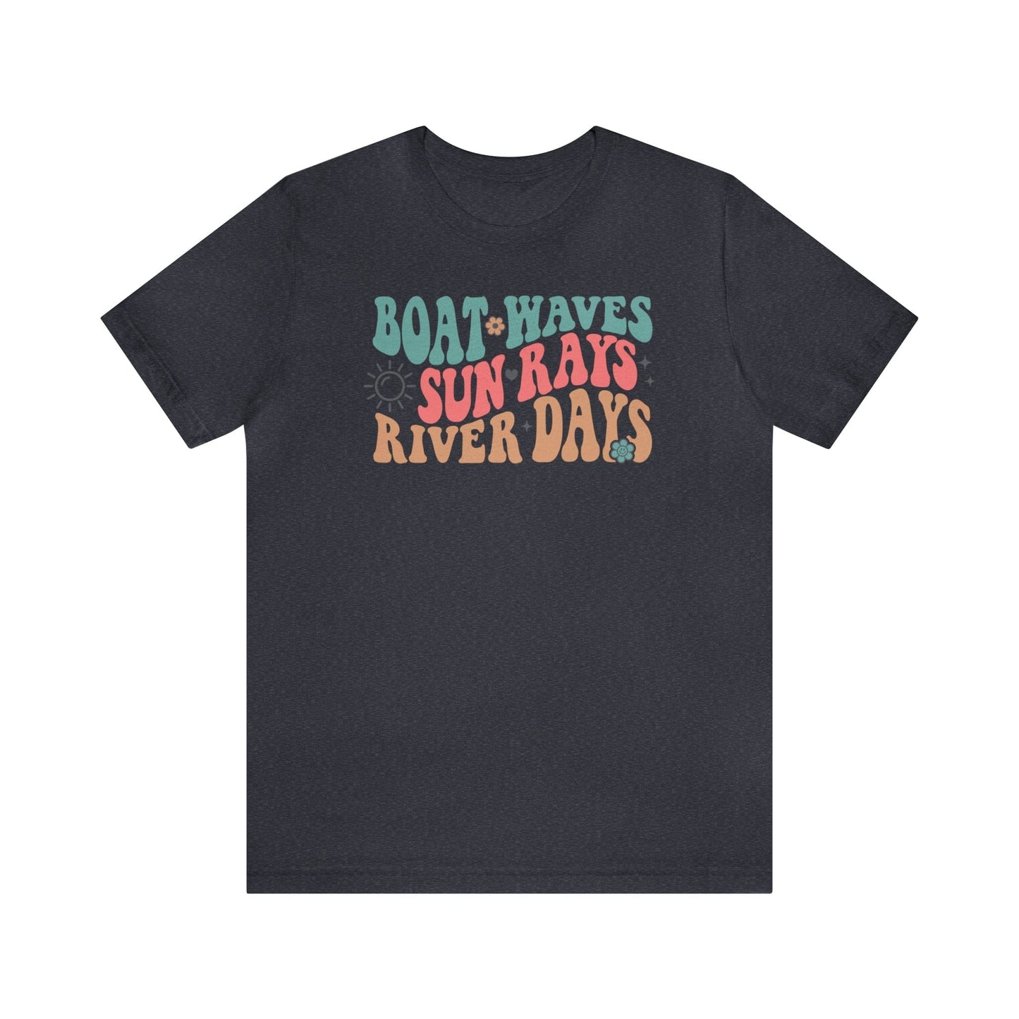 T-Shirt Heather Navy / S Boat Waves Sun Rays River Days | Vacation | Summer | Jersey Short Sleeve Tee