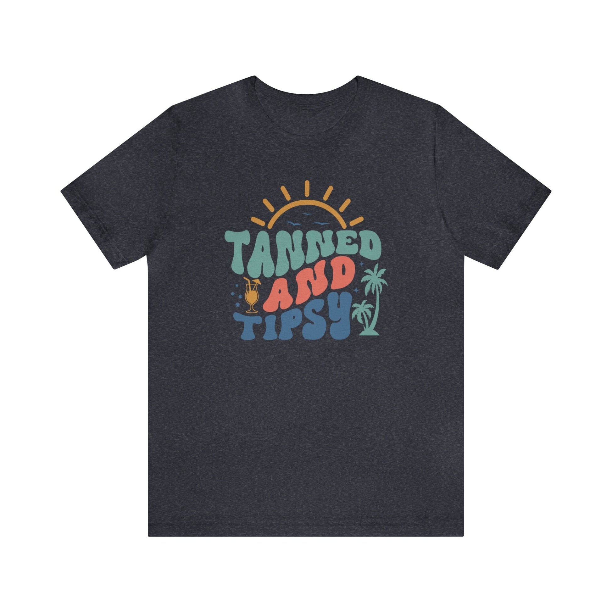 T-Shirt Heather Navy / S Tanned and Tipsy | Vacation | Summer | Jersey Short Sleeve Tee