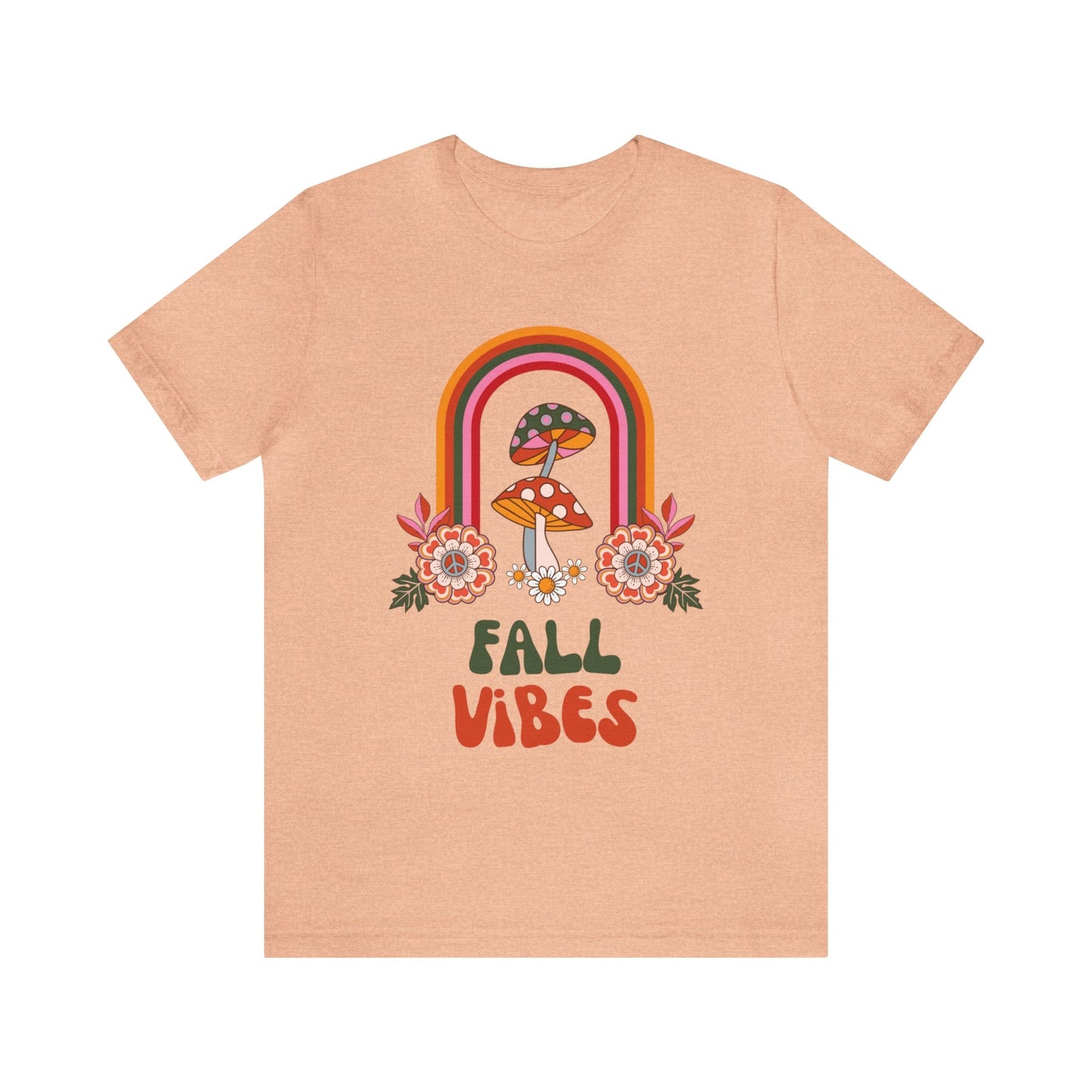 T-Shirt Heather Peach / S Fall Vibes | Mushrooms and Rainbow | Retro | Jersey Short Sleeve Tee