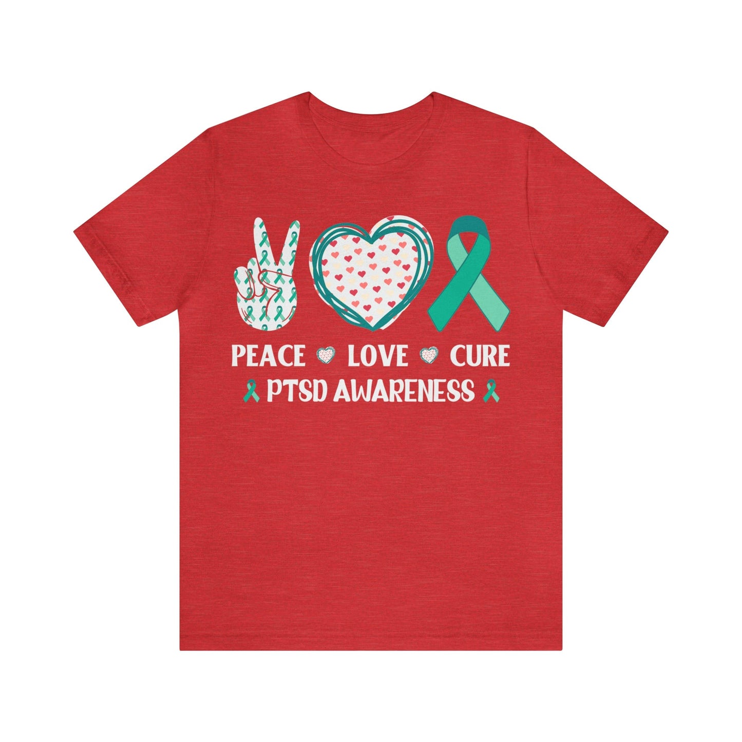 T-Shirt Heather Red / S PTSD Awareness | Peace Love Cure | Jersey Short Sleeve Tee