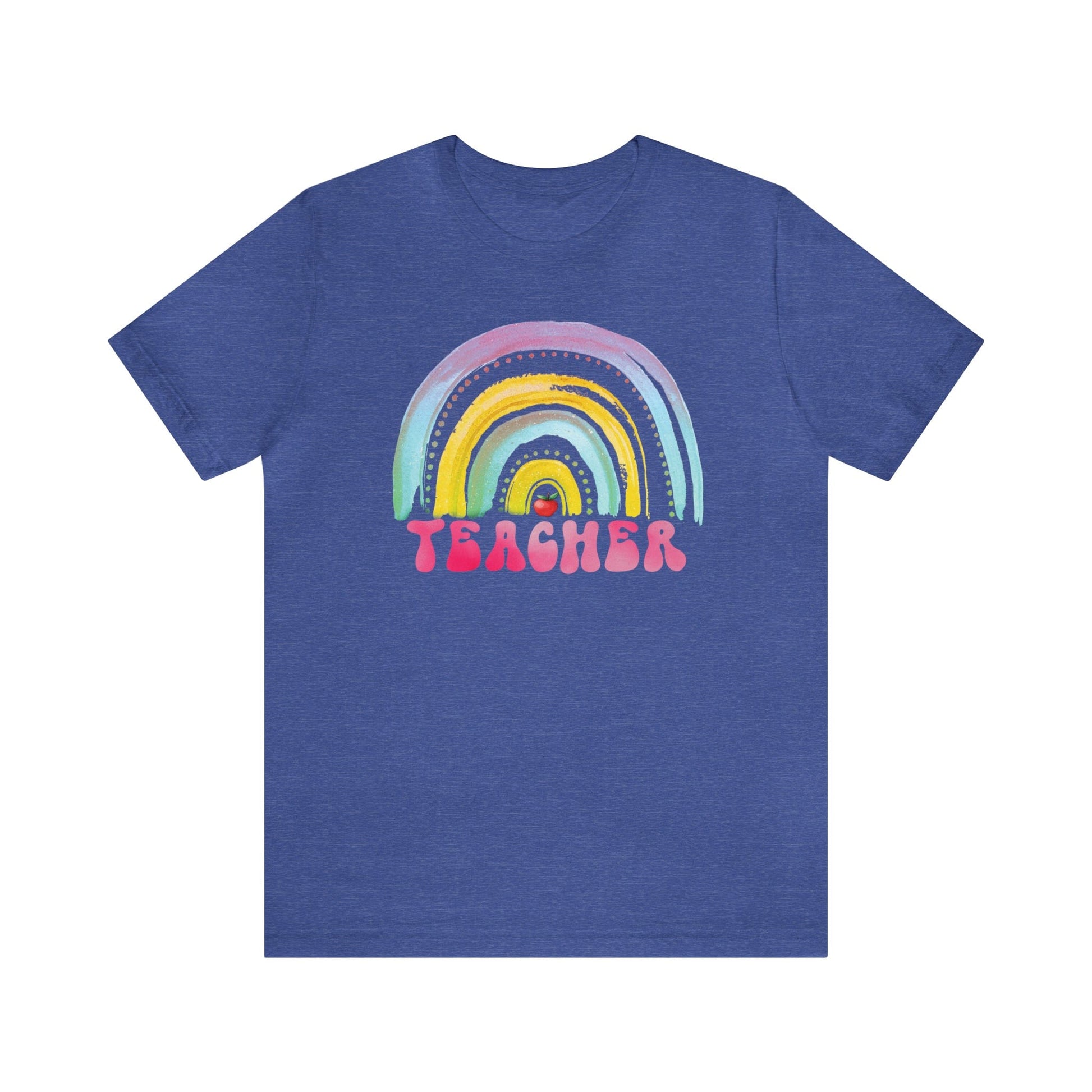 T-Shirt Heather True Royal / S Teacher | Rainbow and Apple | Retro | Jersey Short Sleeve Tee