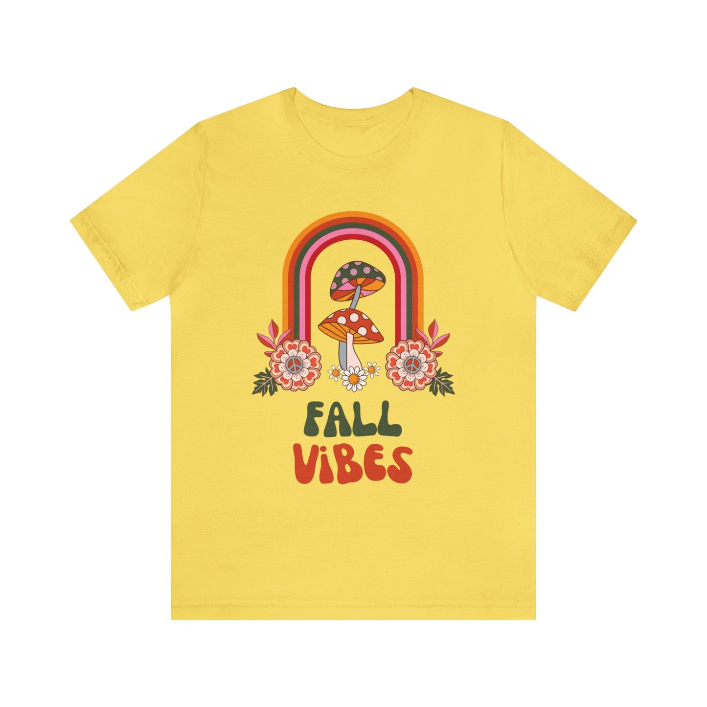 T-Shirt Maize Yellow / XS Fall Vibes | Mushrooms and Rainbow | Retro | Jersey Short Sleeve Tee