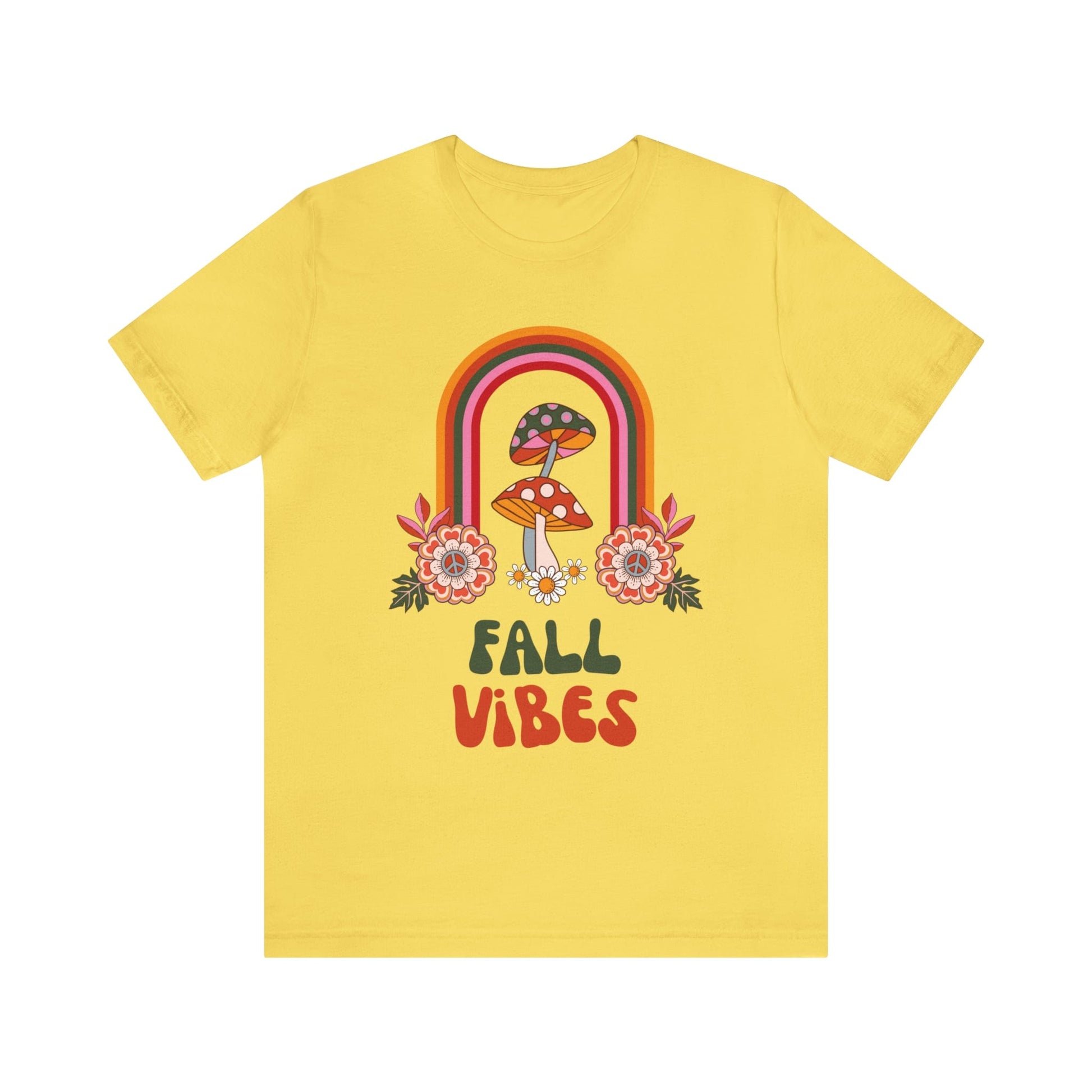 T-Shirt Maize Yellow / XS Fall Vibes | Mushrooms and Rainbow | Retro | Jersey Short Sleeve Tee