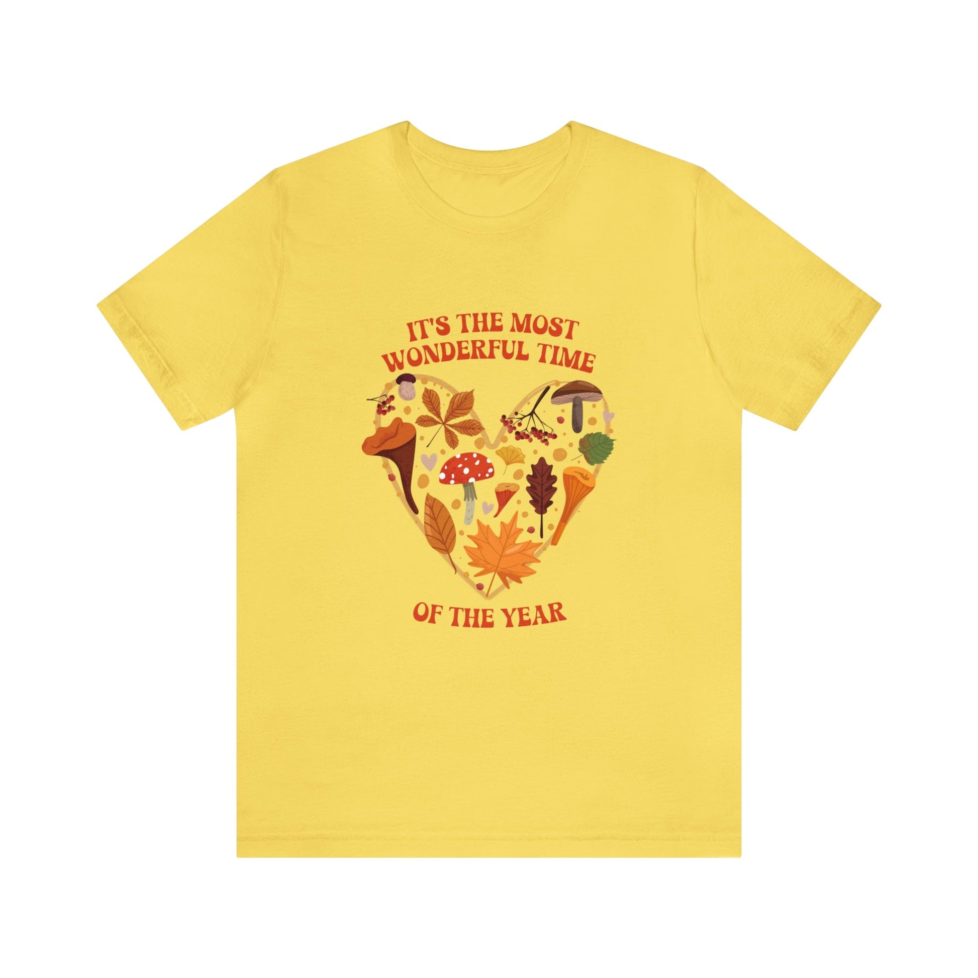 T-Shirt Maize Yellow / XS It's the Most Wonderful Time of the Year | Fall | Mushrooms and Leaves | Retro | Jersey Short Sleeve Tee