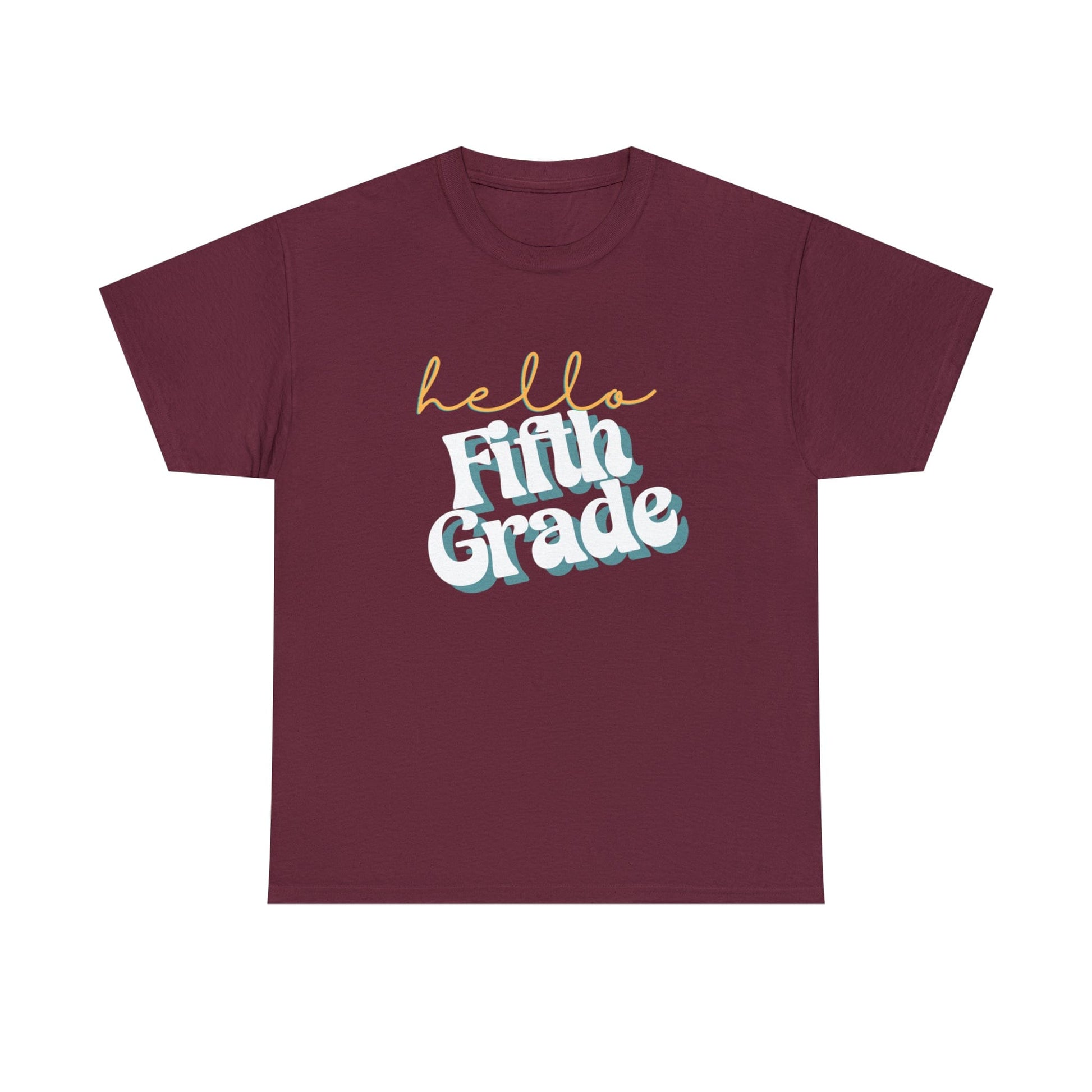 T-Shirt Maroon / S Hello Fifth Grade | Retro | ADULT Sizes | Cotton Tee