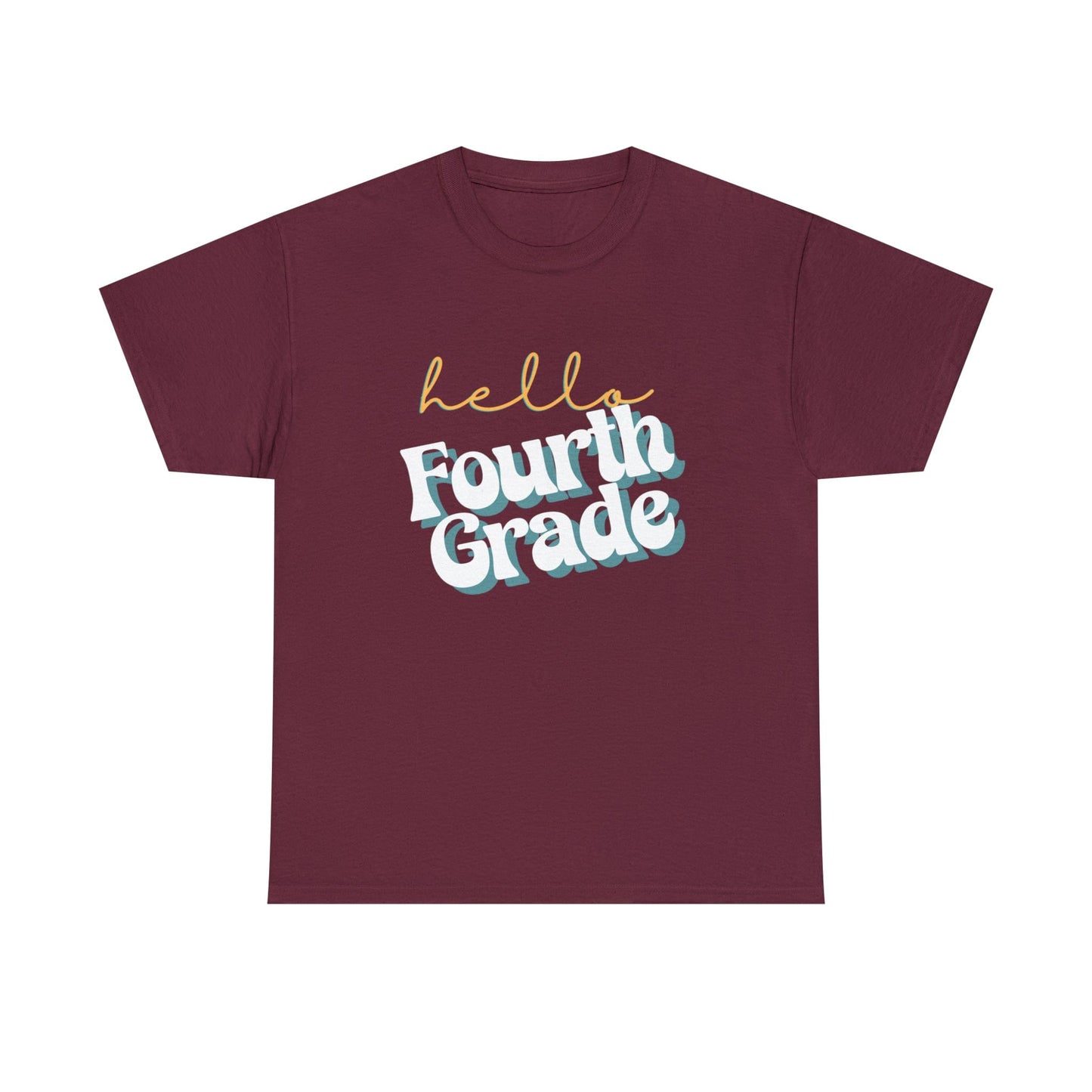 T-Shirt Maroon / S Hello Fourth Grade | Retro | ADULT Sizes | Cotton Tee