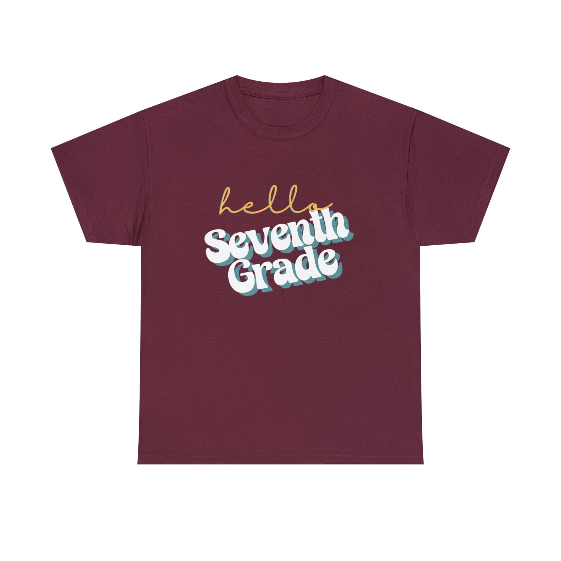 T-Shirt Maroon / S Hello Seventh Grade | Retro | ADULT Sizes | CottonTee