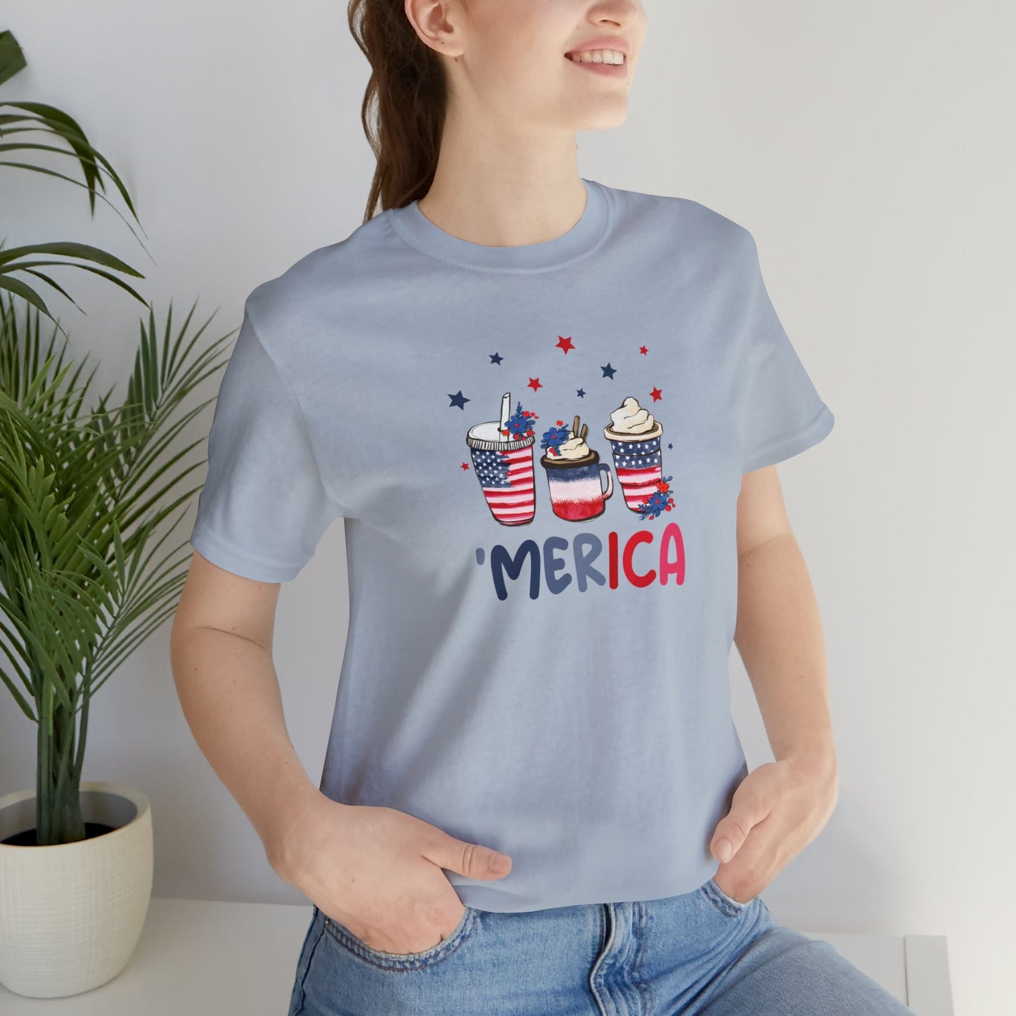 T-Shirt 'Merica and Coffee | Patriotic Coffee | Jersey Short Sleeve Tee