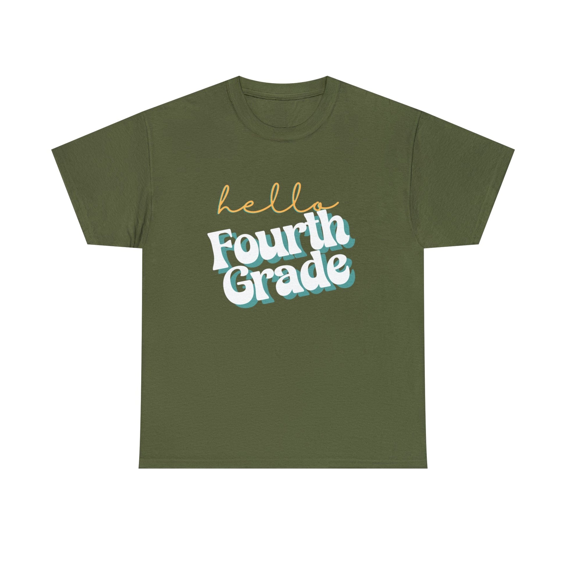 T-Shirt Military Green / S Hello Fourth Grade | Retro | ADULT Sizes | Cotton Tee