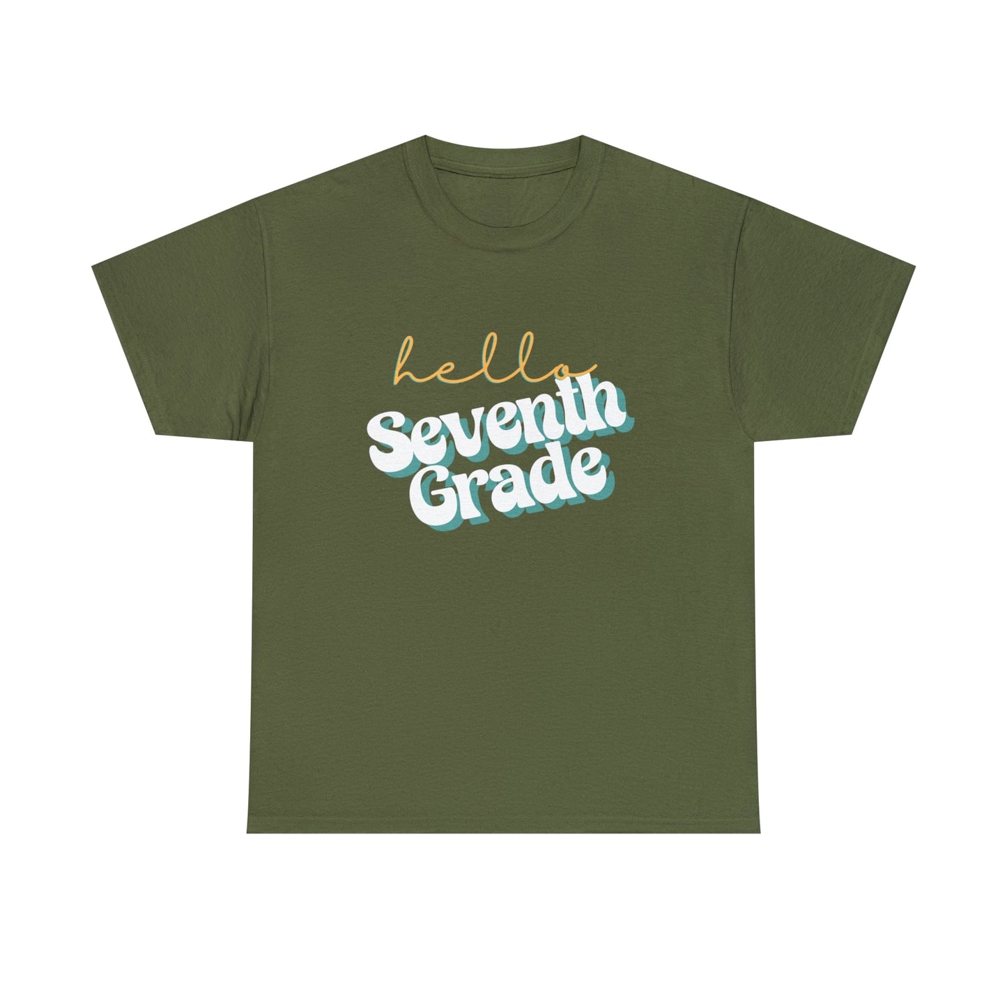 T-Shirt Military Green / S Hello Seventh Grade | Retro | ADULT Sizes | CottonTee