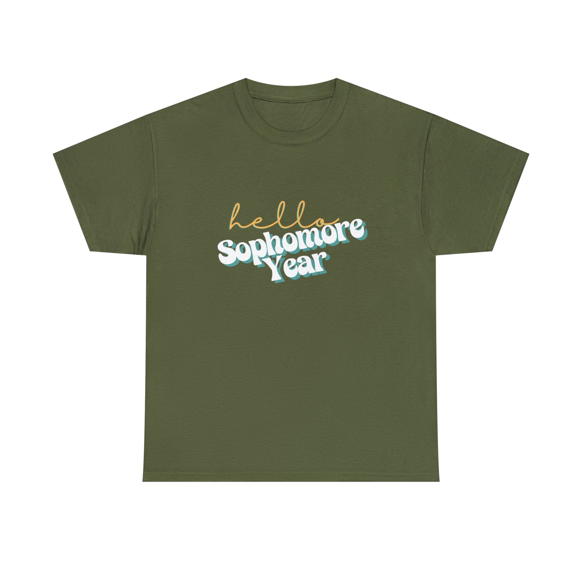 T-Shirt Military Green / S Hello Sophomore Year | Retro | ADULT Sizes | Cotton Tee