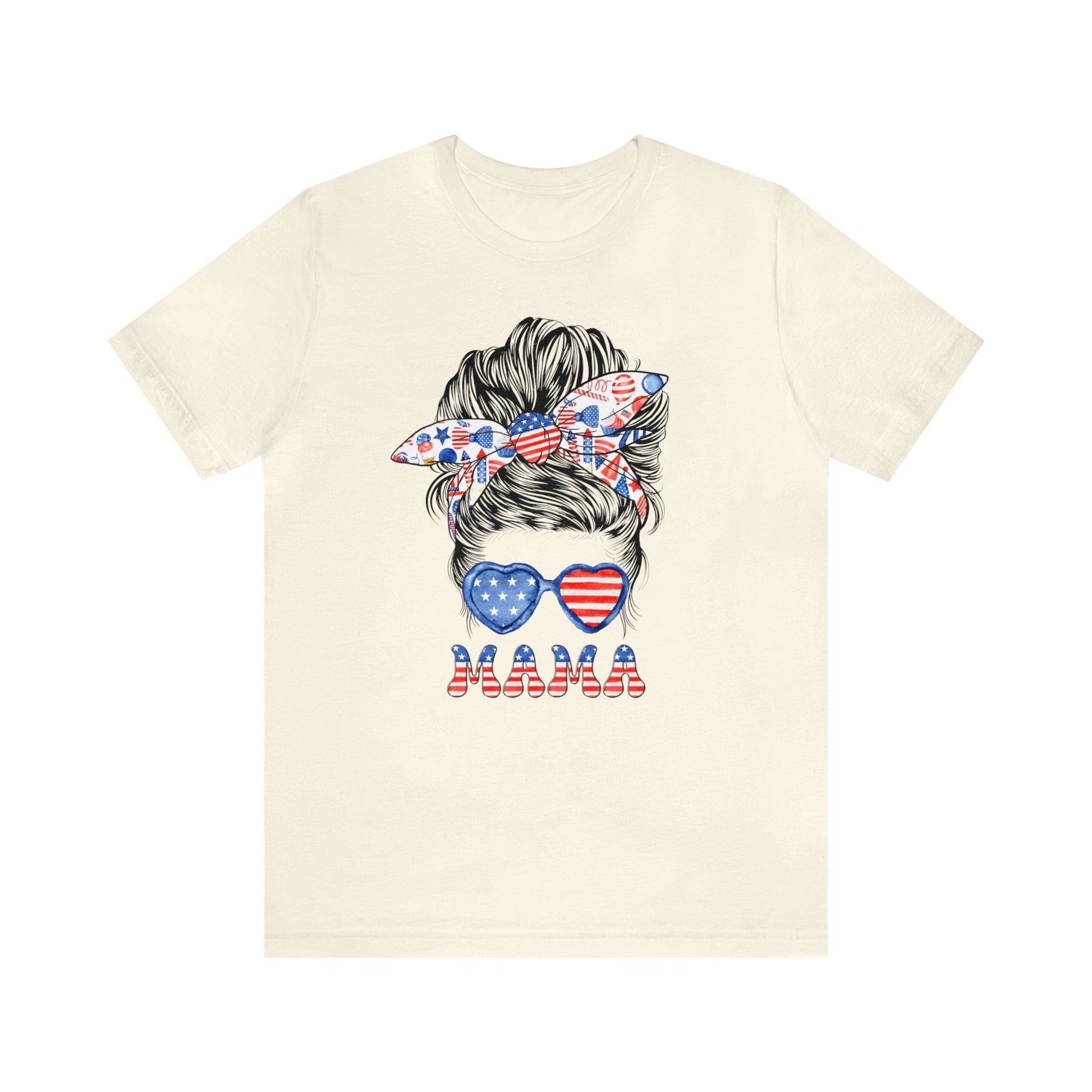 T-Shirt Natural / S American Mama | Patriotic Mama | Messy Bun | Jersey Short Sleeve Tee