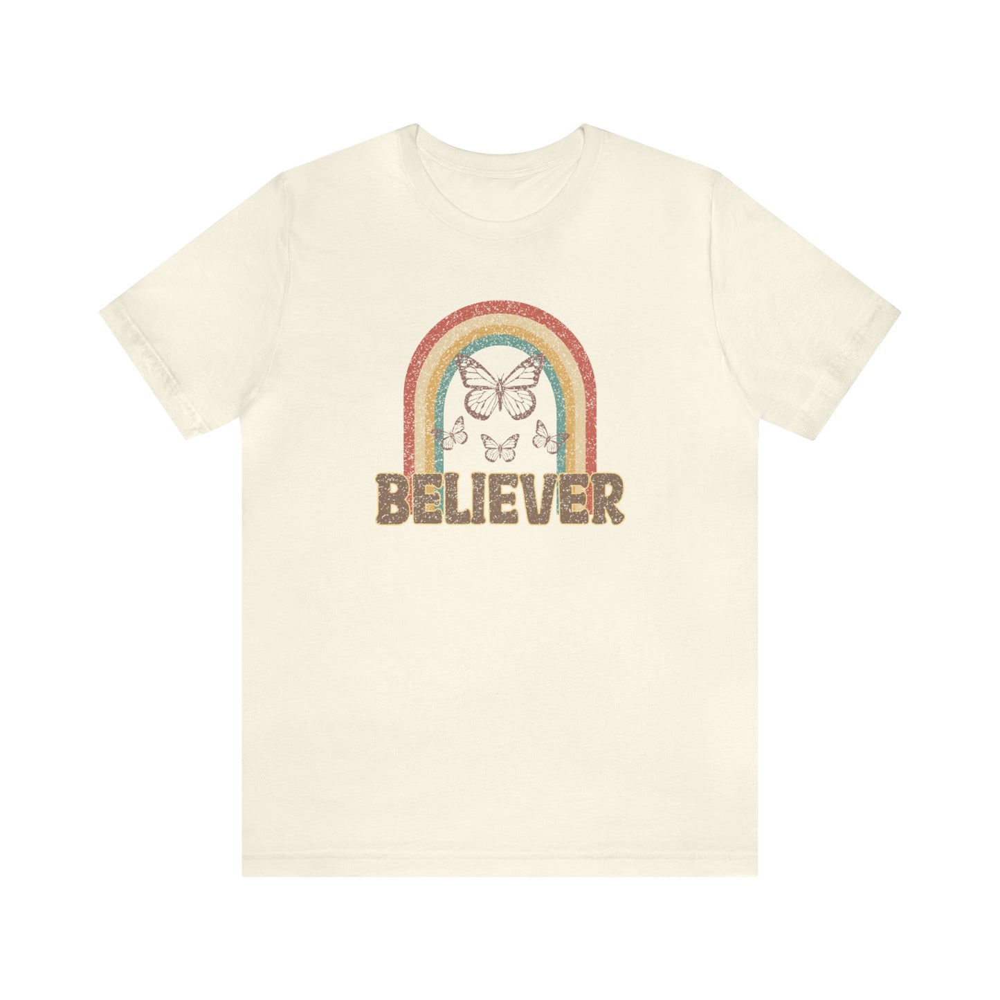 T-Shirt Natural / S Believer | Butterflies | Christian | Retro | Jersey Short Sleeve Tee