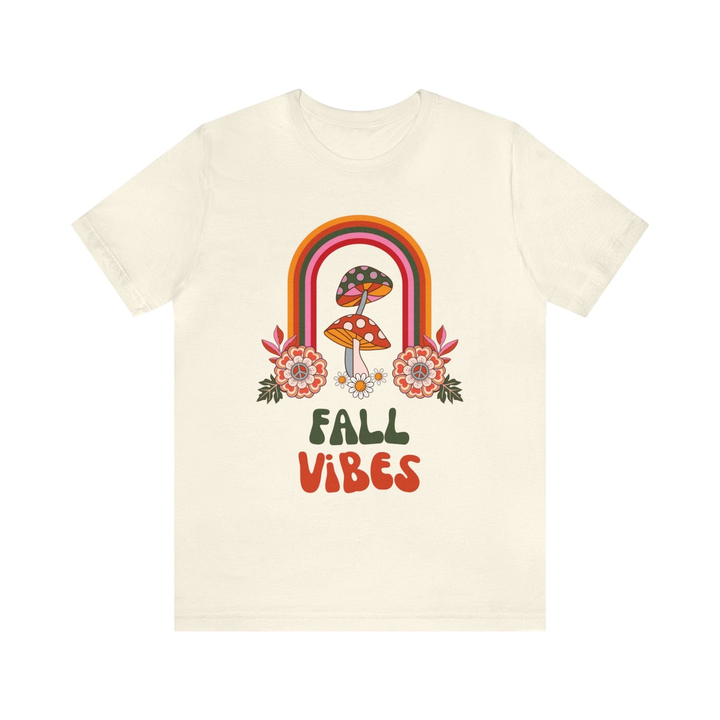 T-Shirt Natural / S Fall Vibes | Mushrooms and Rainbow | Retro | Jersey Short Sleeve Tee