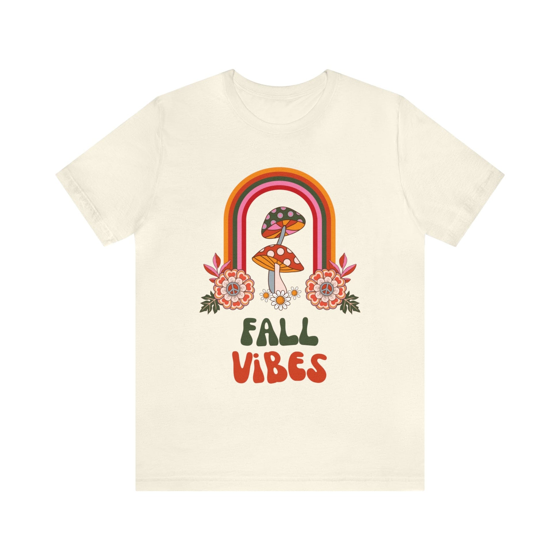 T-Shirt Natural / S Fall Vibes | Mushrooms and Rainbow | Retro | Jersey Short Sleeve Tee