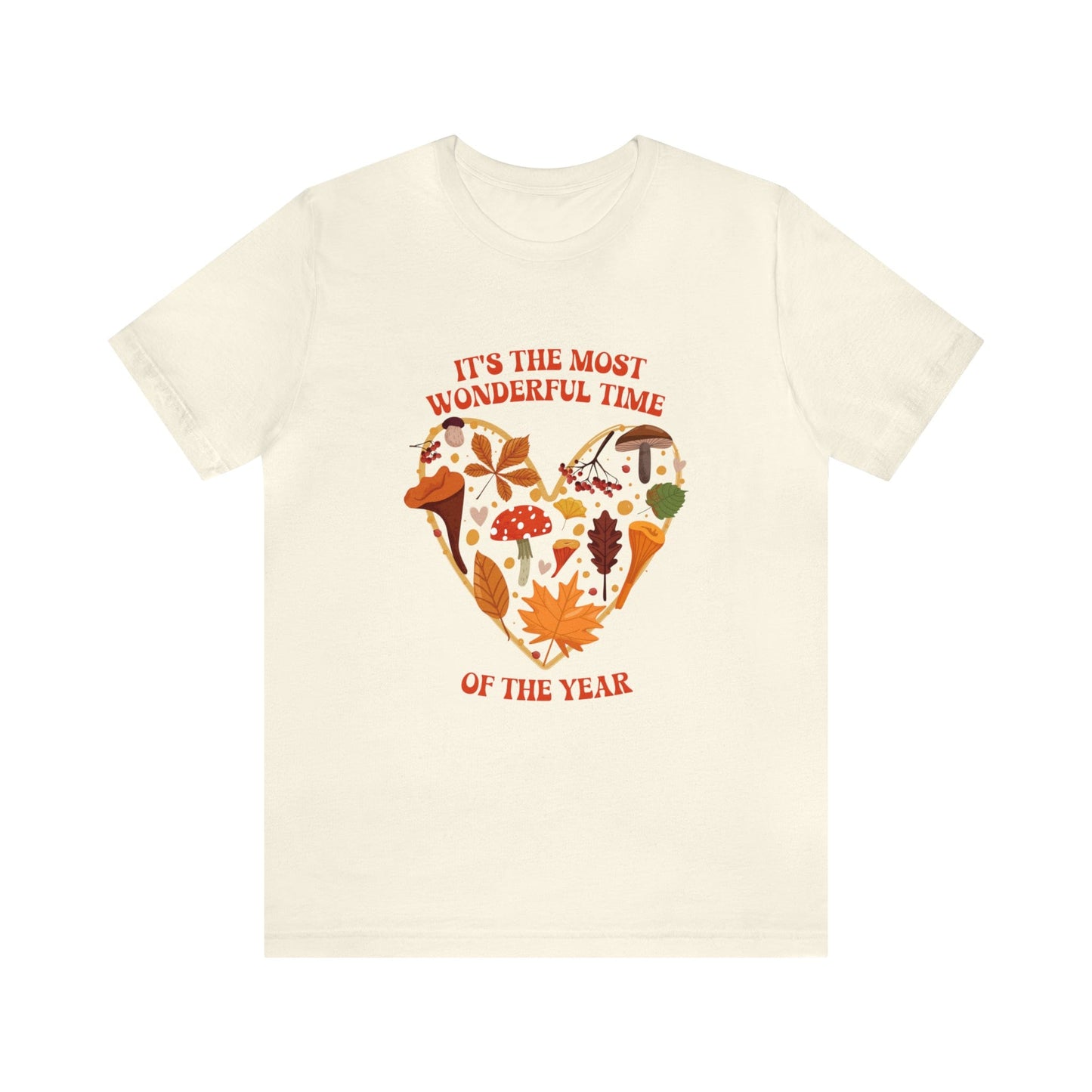 T-Shirt Natural / S It's the Most Wonderful Time of the Year | Fall | Mushrooms and Leaves | Retro | Jersey Short Sleeve Tee