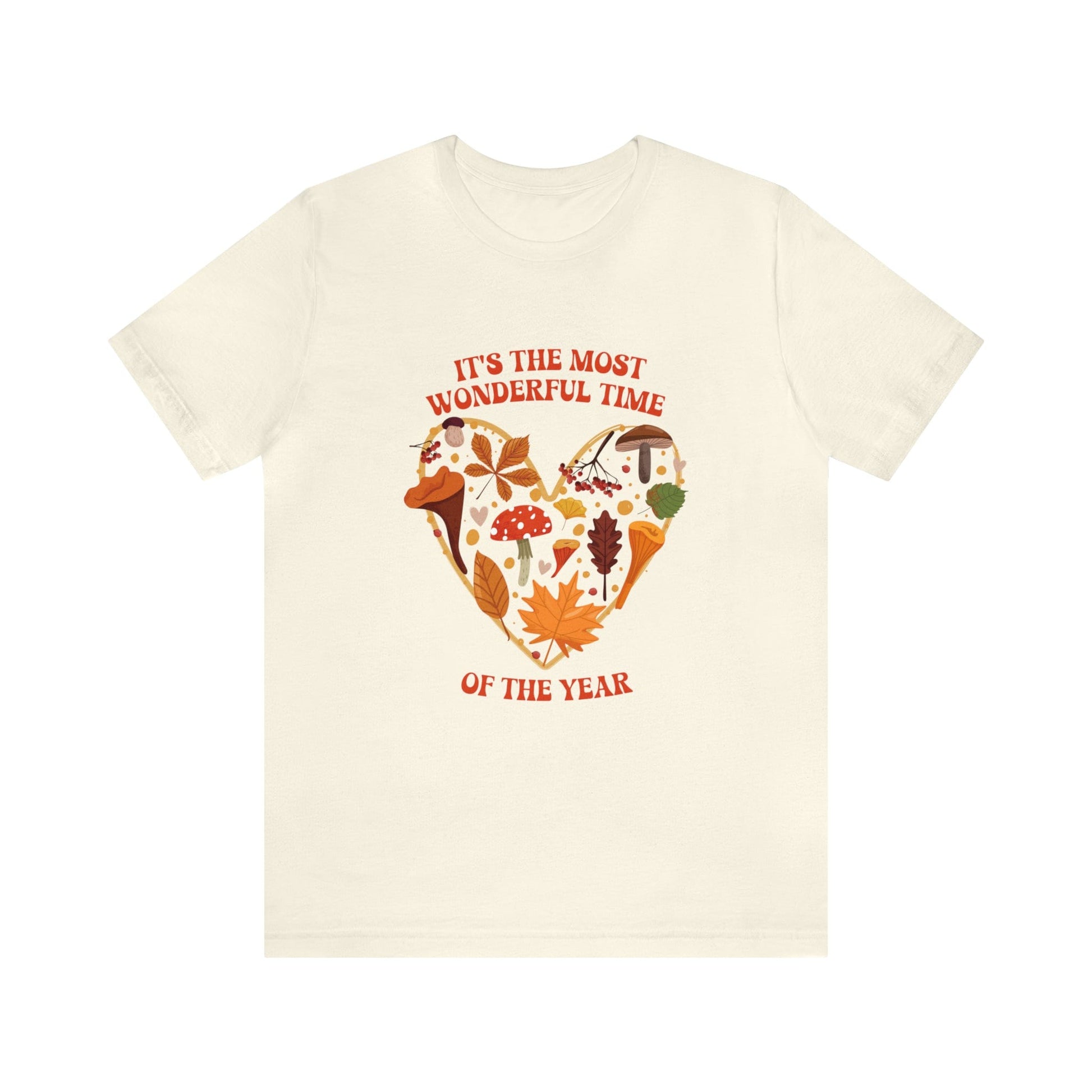 T-Shirt Natural / S It's the Most Wonderful Time of the Year | Fall | Mushrooms and Leaves | Retro | Jersey Short Sleeve Tee