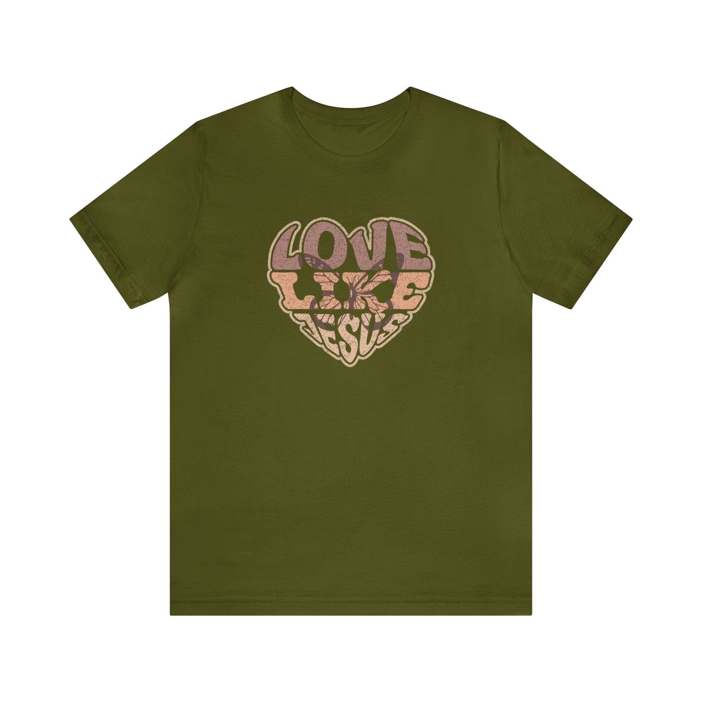 T-Shirt Olive / S Love Like Jesus | Christian | Retro | Jersey Short Sleeve Tee