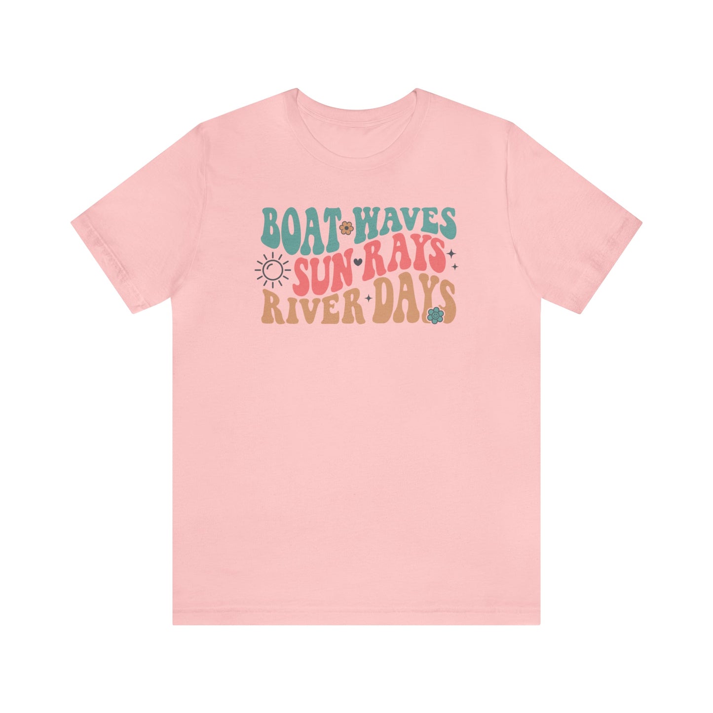 T-Shirt Pink / S Boat Waves Sun Rays River Days | Vacation | Summer | Jersey Short Sleeve Tee