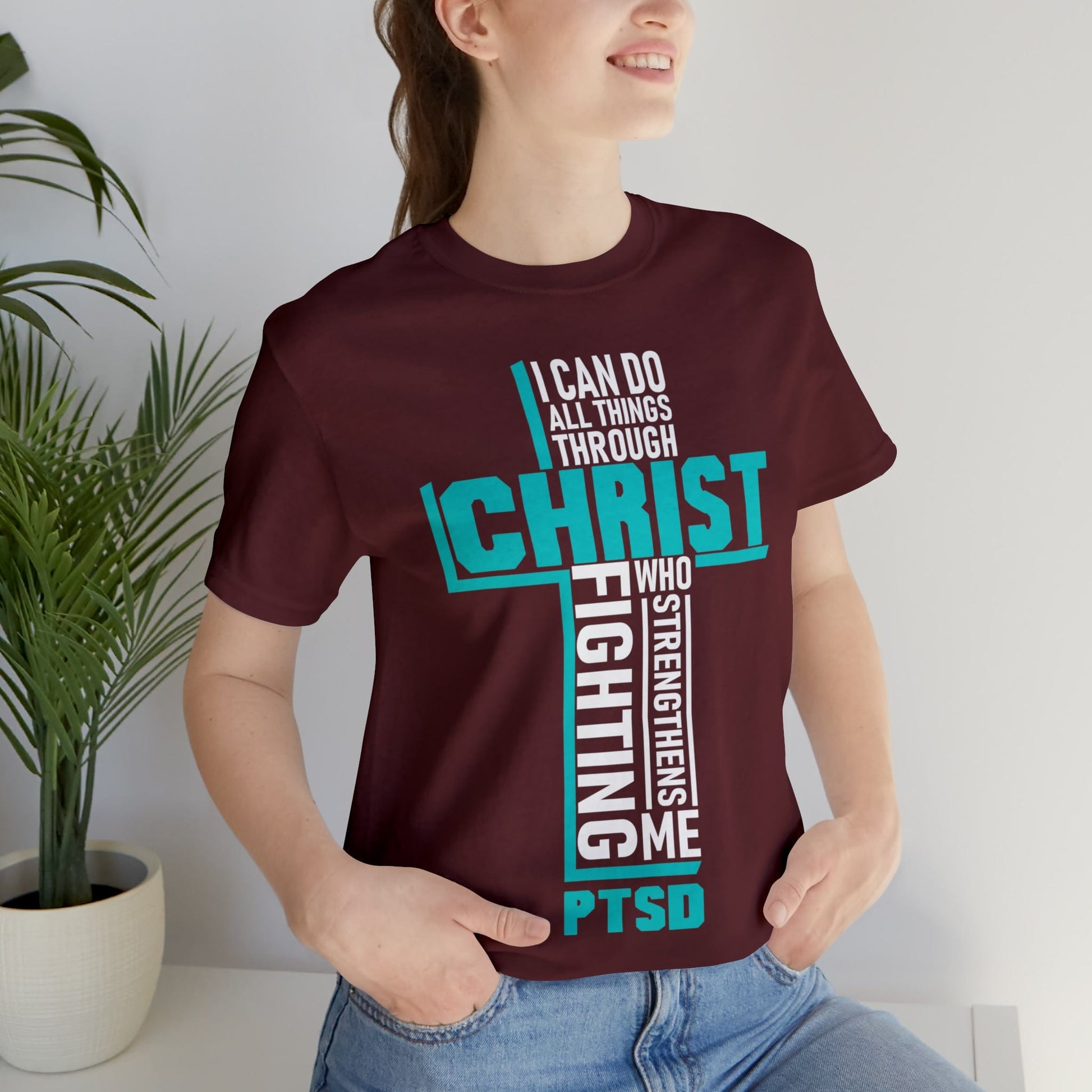 T-Shirt PTSD Awareness | I Can Do All Things Through Christ | Jersey Short Sleeve Tee