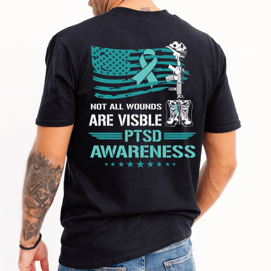 T-Shirt PTSD Awareness | Not All Wounds Are Visible | Back Print | Jersey Short Sleeve Tee