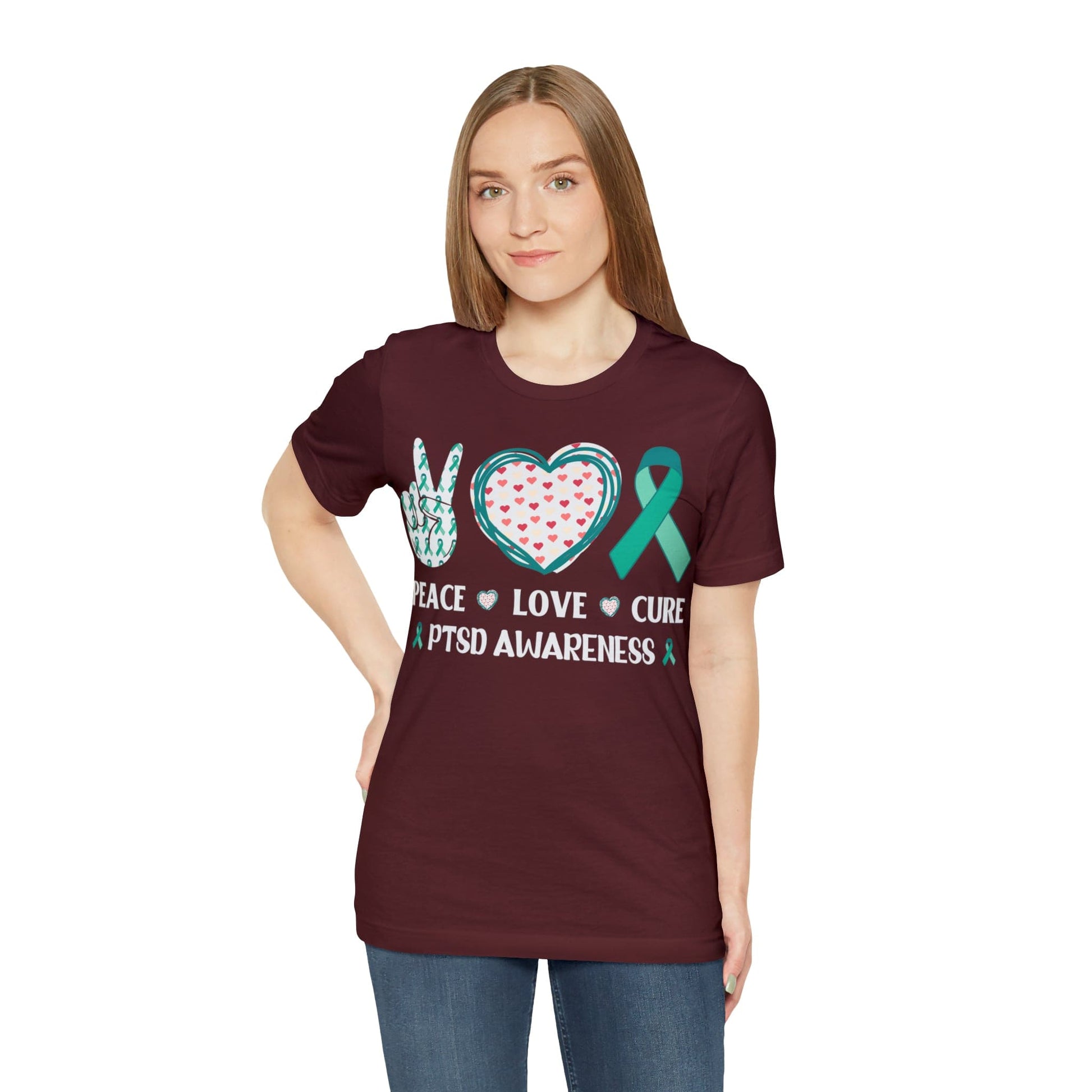 T-Shirt PTSD Awareness | Peace Love Cure | Jersey Short Sleeve Tee