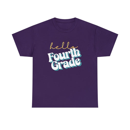 T-Shirt Purple / S Hello Fourth Grade | Retro | ADULT Sizes | Cotton Tee