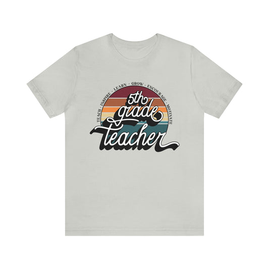 T-Shirt Silver / S Fifth Grade Teacher | Retro | Jersey Short Sleeve Tee