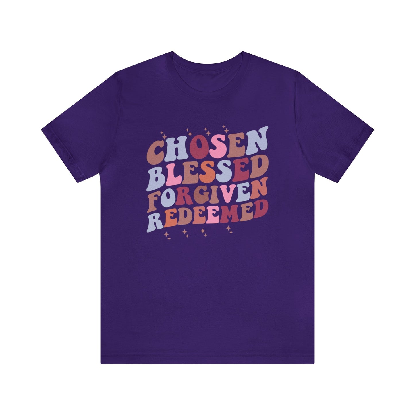 T-Shirt Team Purple / S Chosen Blessed Forgiven Redeemed | Christian | Retro | Jersey Short Sleeve Tee