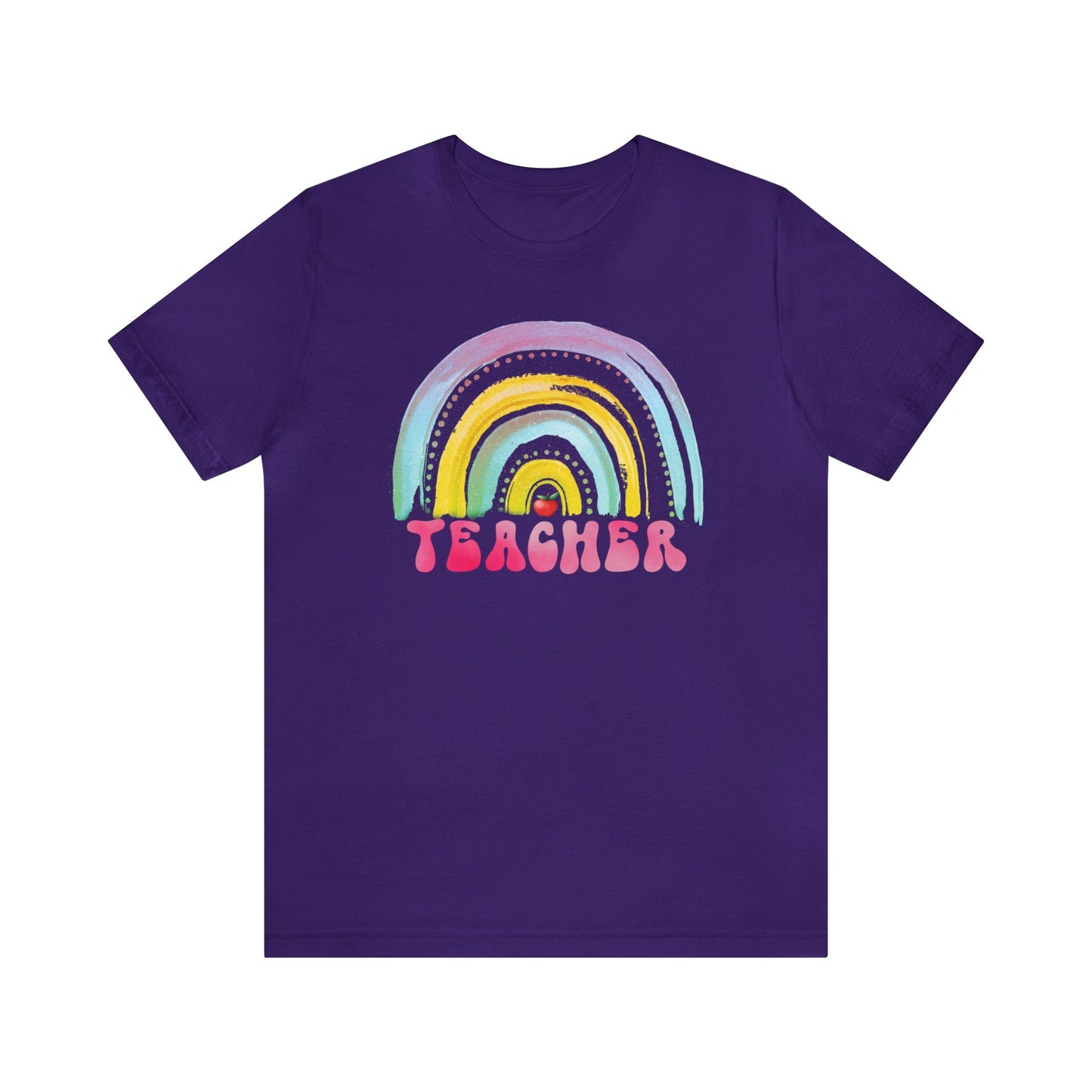 T-Shirt Team Purple / S Teacher | Rainbow and Apple | Retro | Jersey Short Sleeve Tee