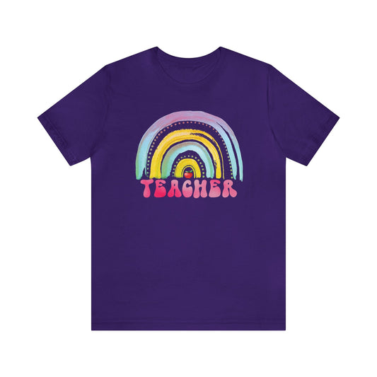 T-Shirt Team Purple / S Teacher | Rainbow and Apple | Retro | Jersey Short Sleeve Tee