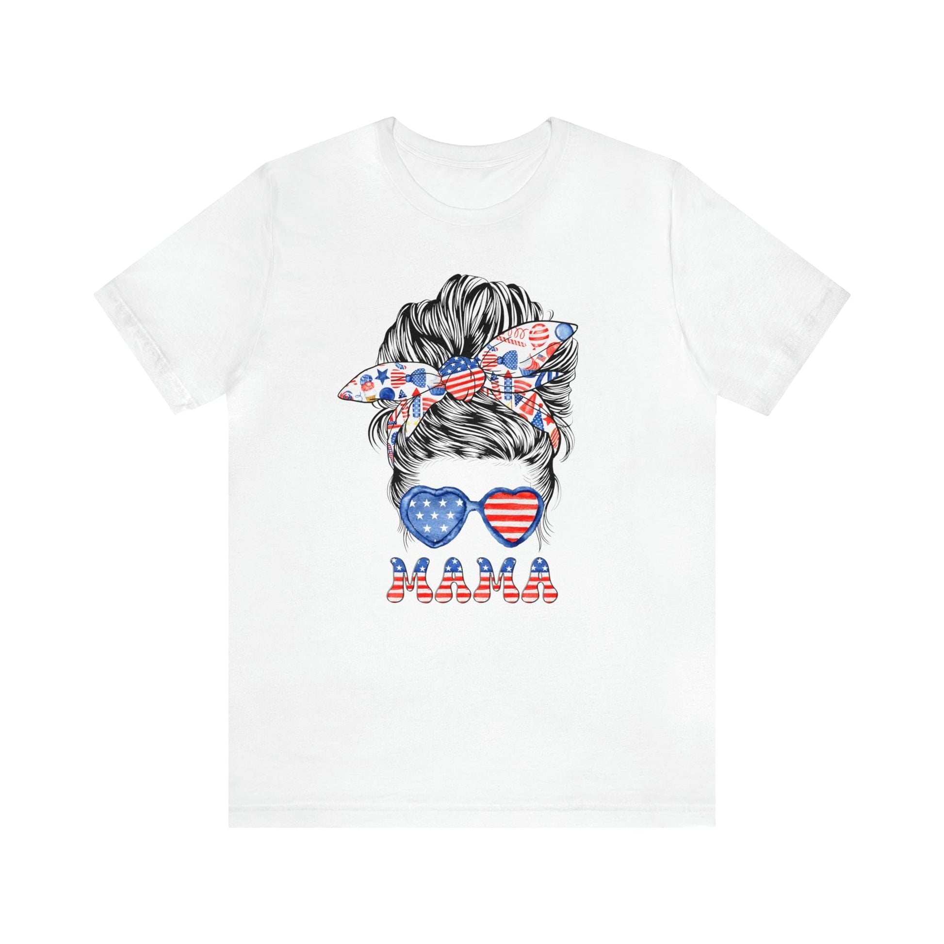 T-Shirt White / S American Mama | Patriotic Mama | Messy Bun | Jersey Short Sleeve Tee