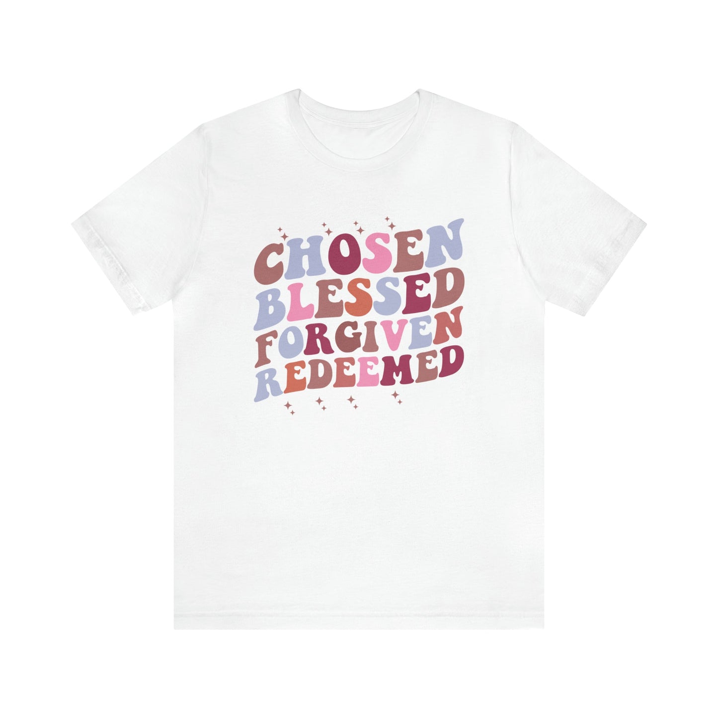 T-Shirt White / S Chosen Blessed Forgiven Redeemed | Christian | Retro | Jersey Short Sleeve Tee