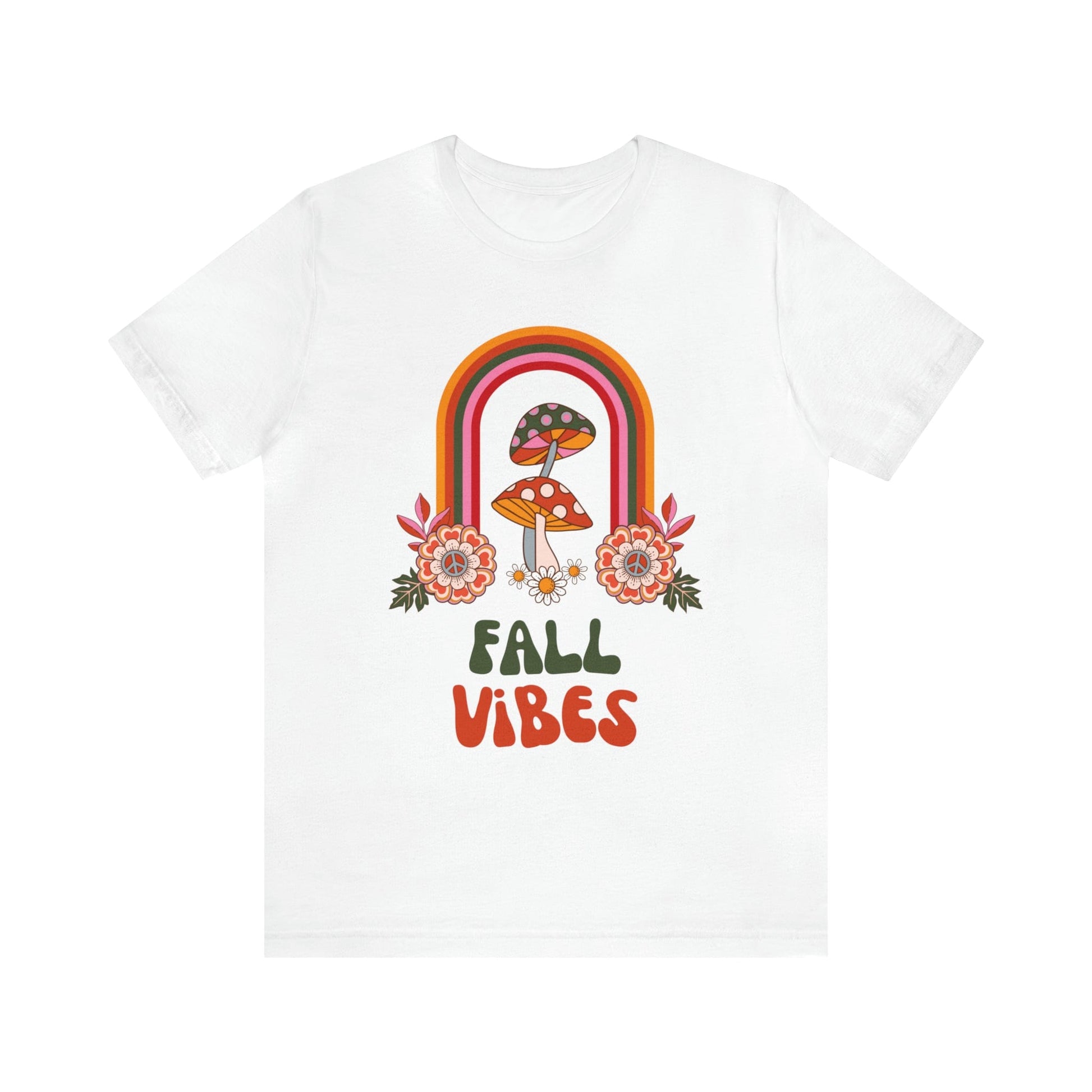 T-Shirt White / S Fall Vibes | Mushrooms and Rainbow | Retro | Jersey Short Sleeve Tee