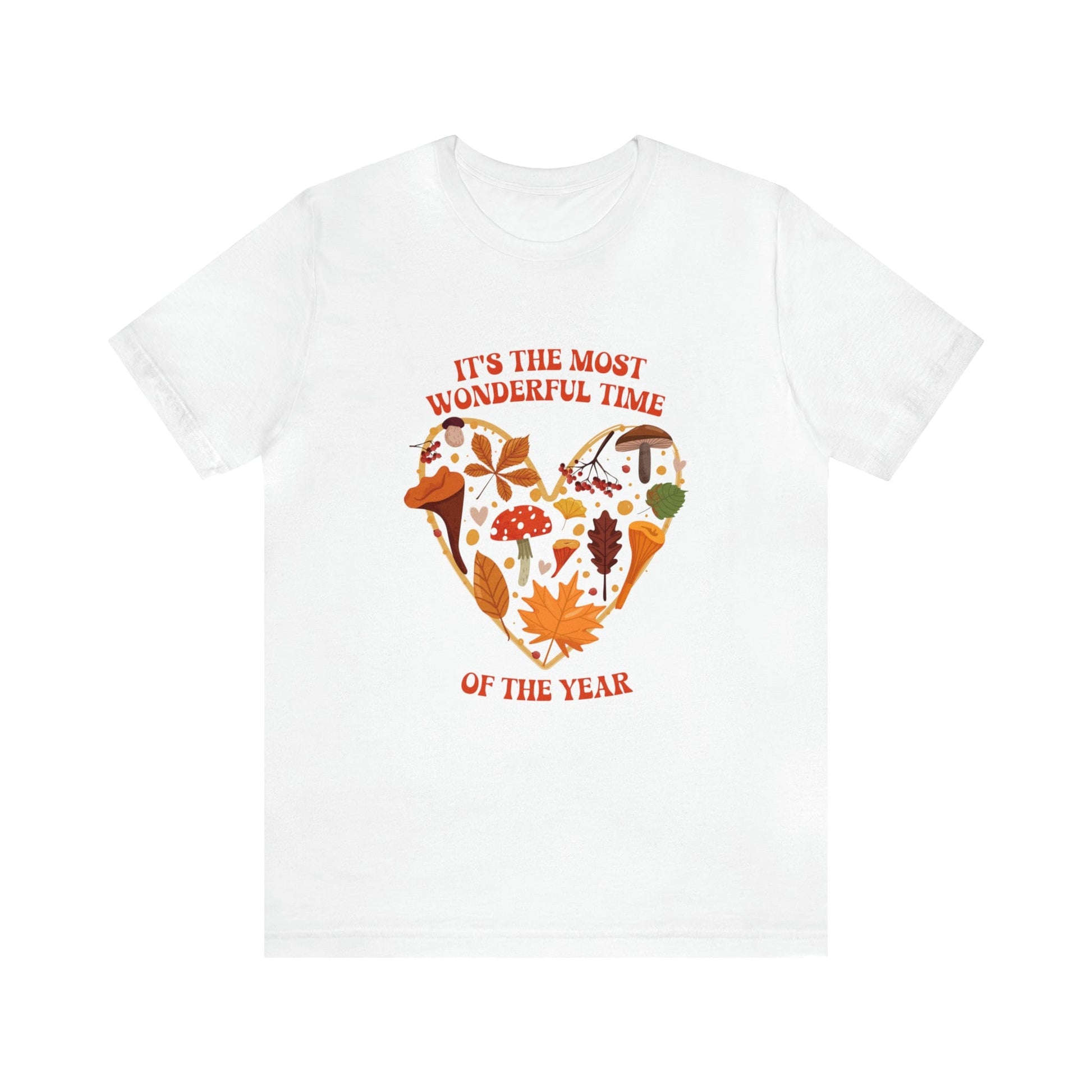 T-Shirt White / S It's the Most Wonderful Time of the Year | Fall | Mushrooms and Leaves | Retro | Jersey Short Sleeve Tee