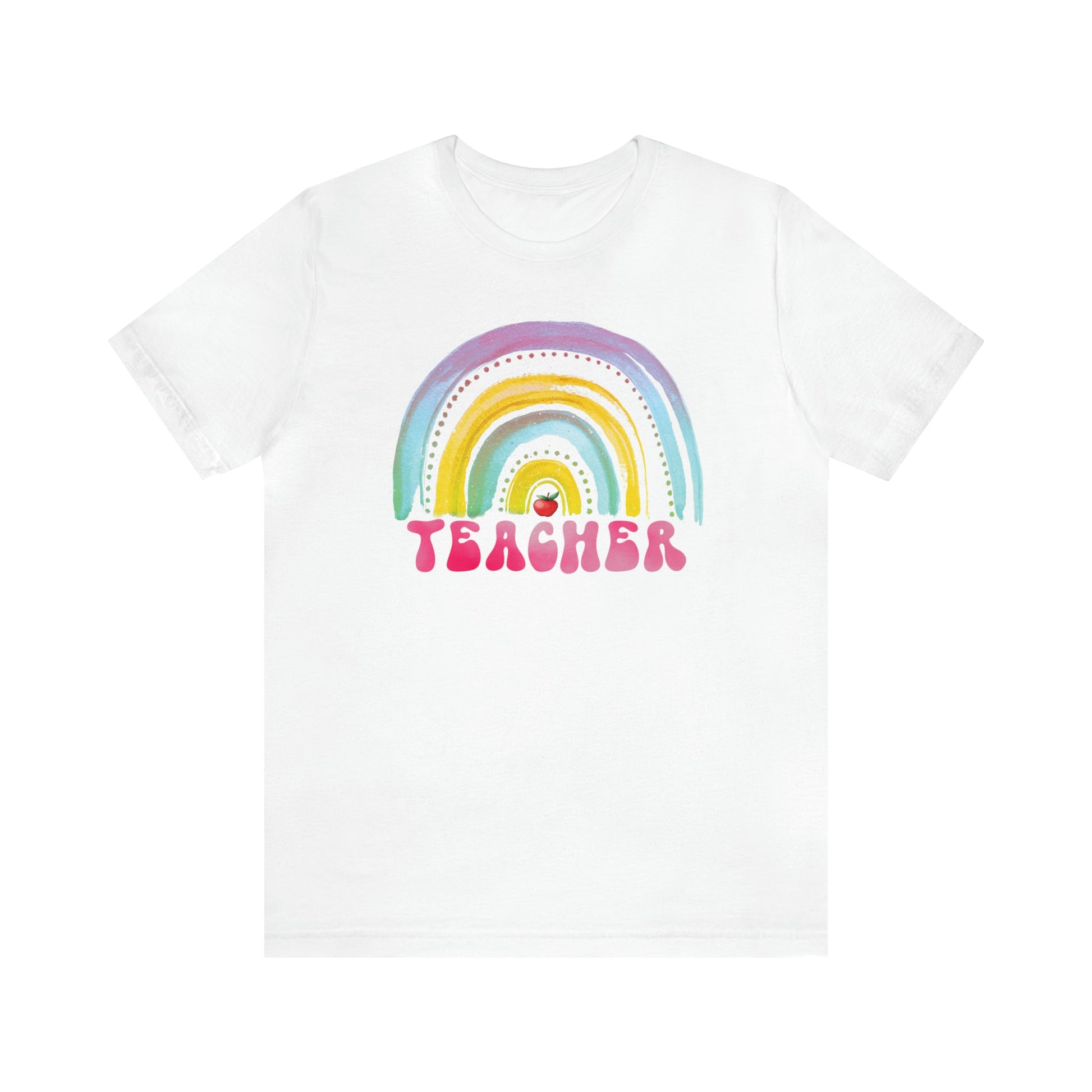 T-Shirt White / S Teacher | Rainbow and Apple | Retro | Jersey Short Sleeve Tee