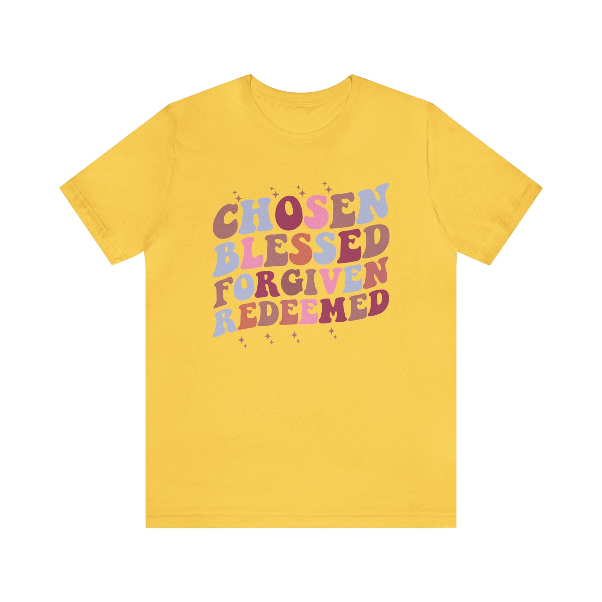 T-Shirt Yellow / S Chosen Blessed Forgiven Redeemed | Christian | Retro | Jersey Short Sleeve Tee