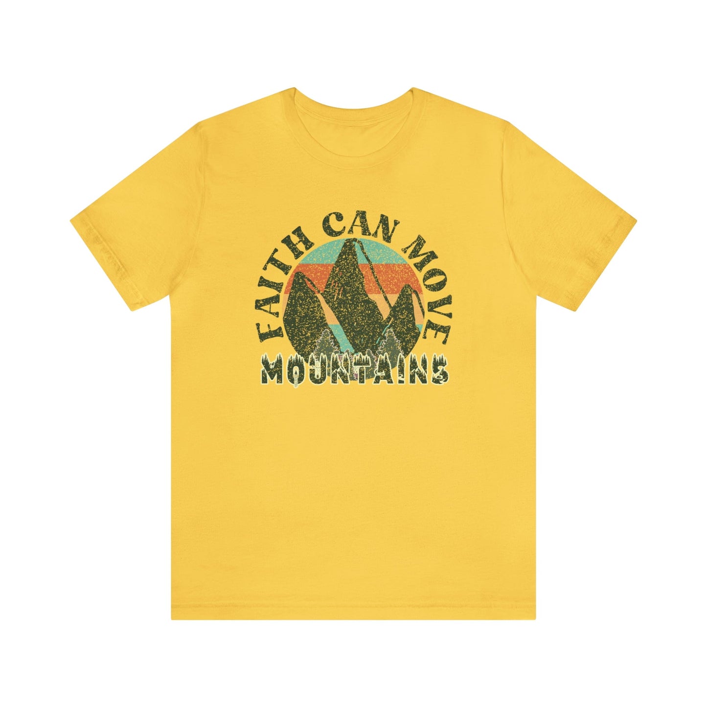 T-Shirt Yellow / S Faith Can Move Mountains | Christian | Retro | Jersey Short Sleeve Tee