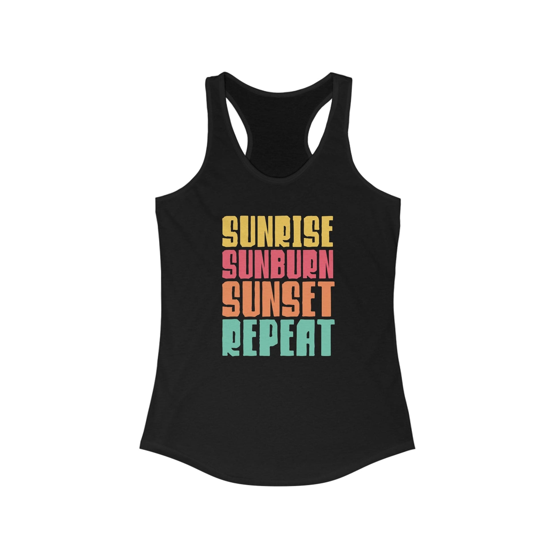 Tank Top XS / Solid Black Sunrise Sunburn Sunset Repeat | Vacation | Summer | Women's Ideal Racerback Tank