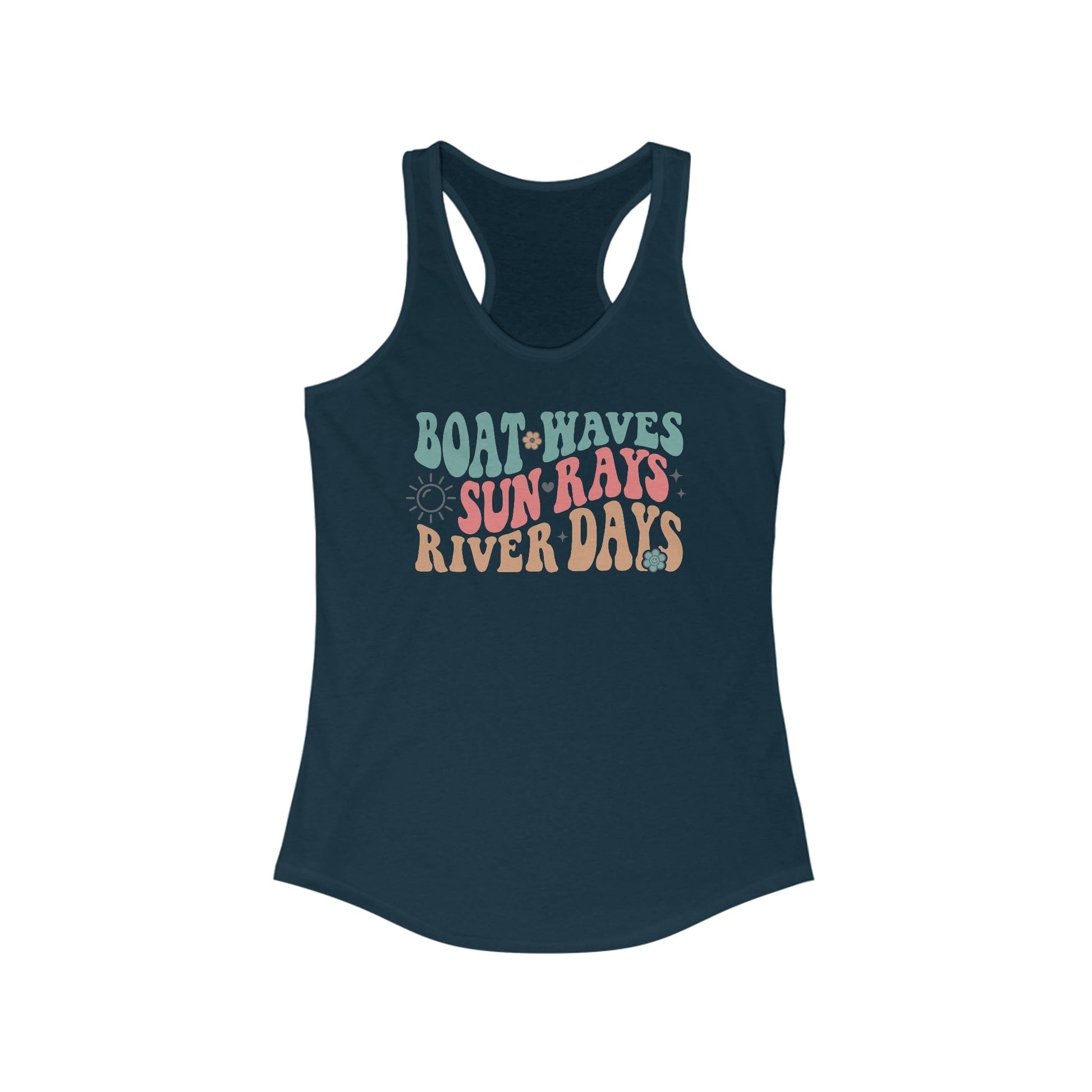 Tank Top XS / Solid Midnight Navy Boat Waves Sun Rays River Days | Vacation | Summer | Women's Ideal Racerback Tank