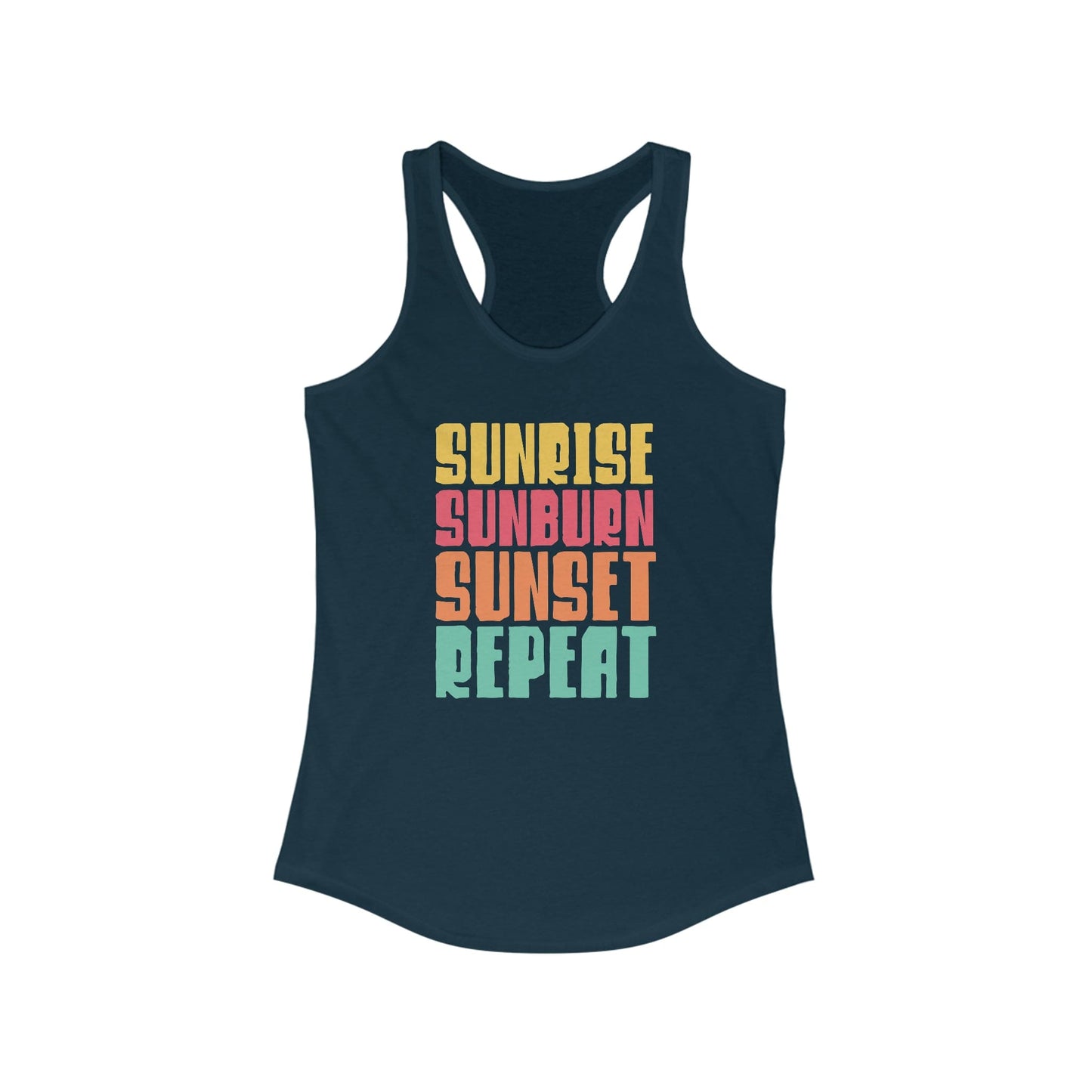 Tank Top XS / Solid Midnight Navy Sunrise Sunburn Sunset Repeat | Vacation | Summer | Women's Ideal Racerback Tank