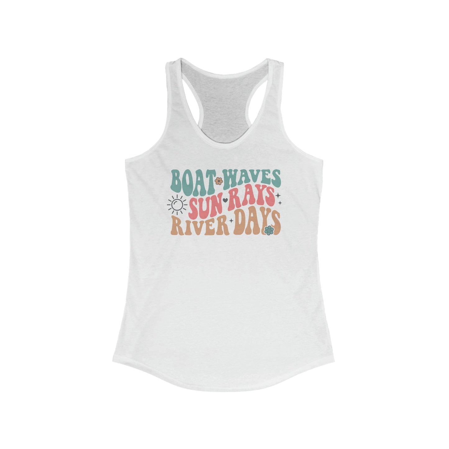 Tank Top XS / Solid White Boat Waves Sun Rays River Days | Vacation | Summer | Women's Ideal Racerback Tank