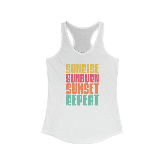 Tank Top XS / Solid White Sunrise Sunburn Sunset Repeat | Vacation | Summer | Women's Ideal Racerback Tank