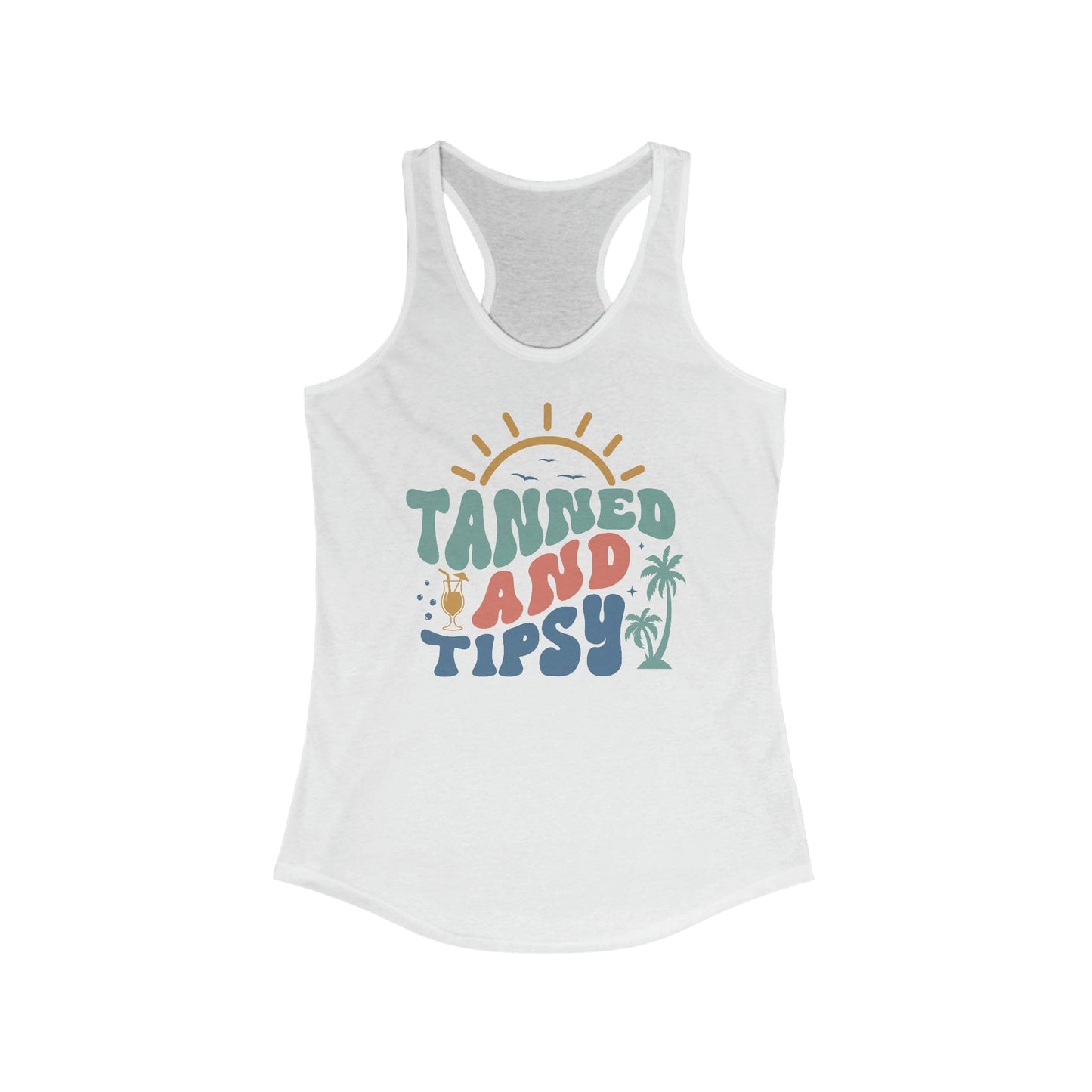 Tank Top XS / Solid White Tanned and Tipsy | Vacation | Summer | Women's Ideal Racerback Tank